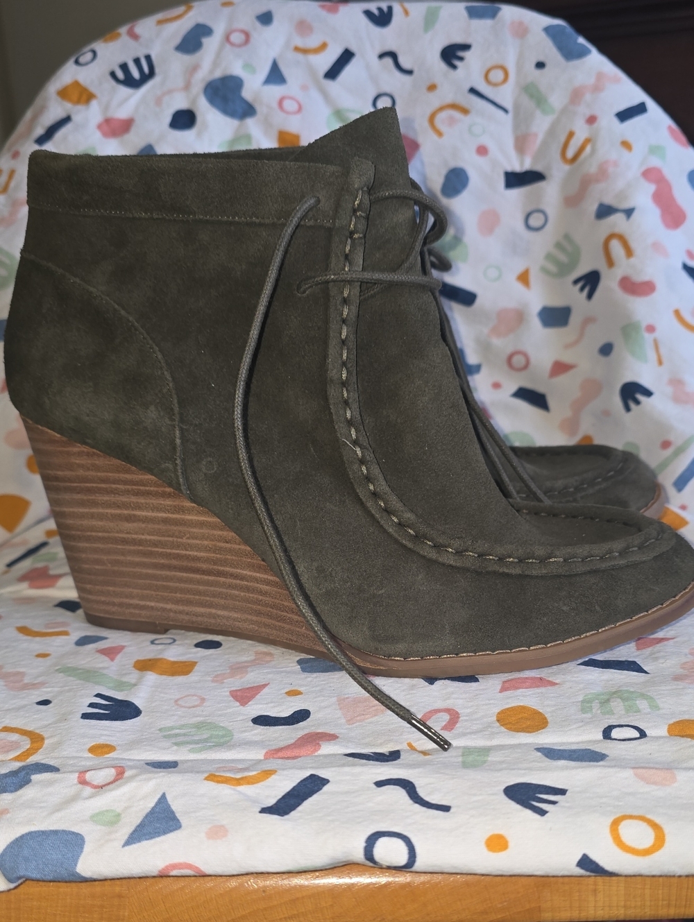 Lucky Brand Ysabel Olive Suede Lace-Up Wedge Ankle Boots EUR41